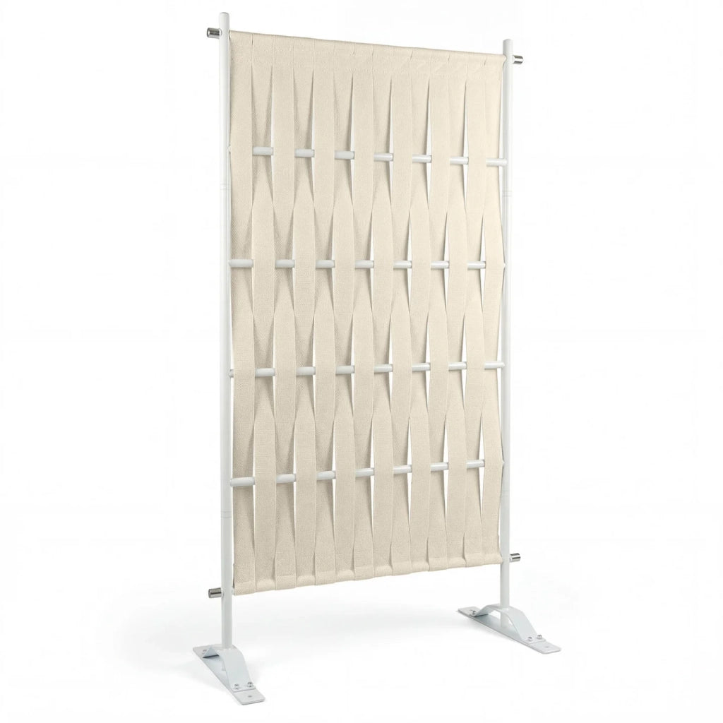 IDMarket - Paravento decorativo 80 x 150 cm in fettuccia beige e metallo bianco