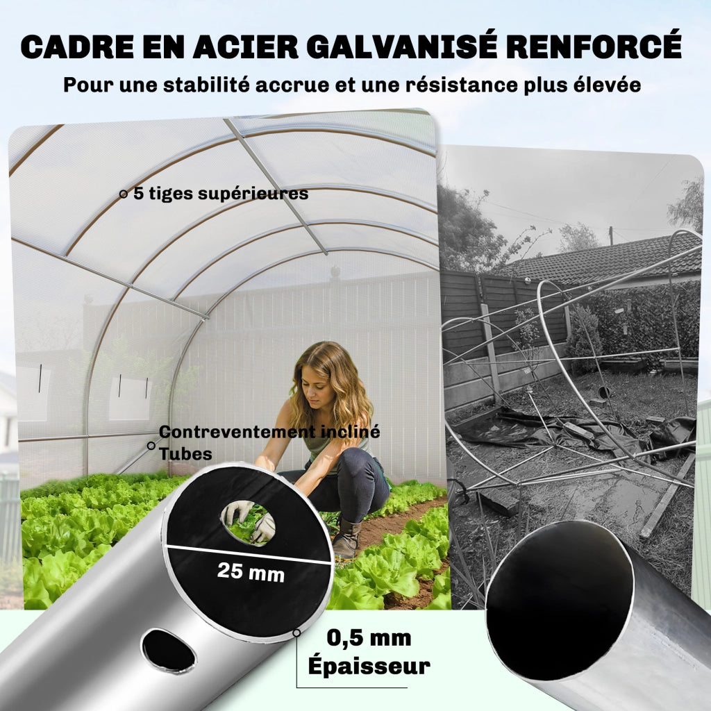 Serra tunnel giardino 24m2 con porte e finestre ¨C zephmum ¨C 295x798x199 cm bianco