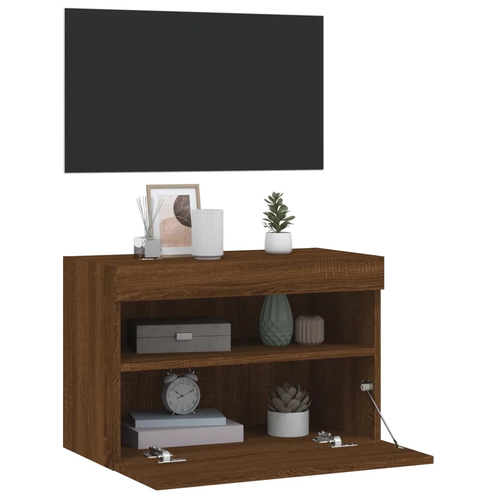 Mobile TV a Parete con Luci LED Rovere Marrone 60x30x40 cm 837195