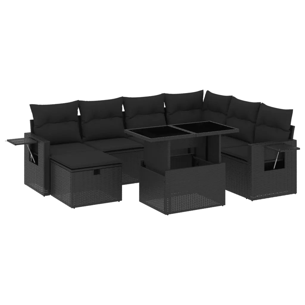 Set Divani da Giardino con Cuscini 8 pz Nero in Polyrattan