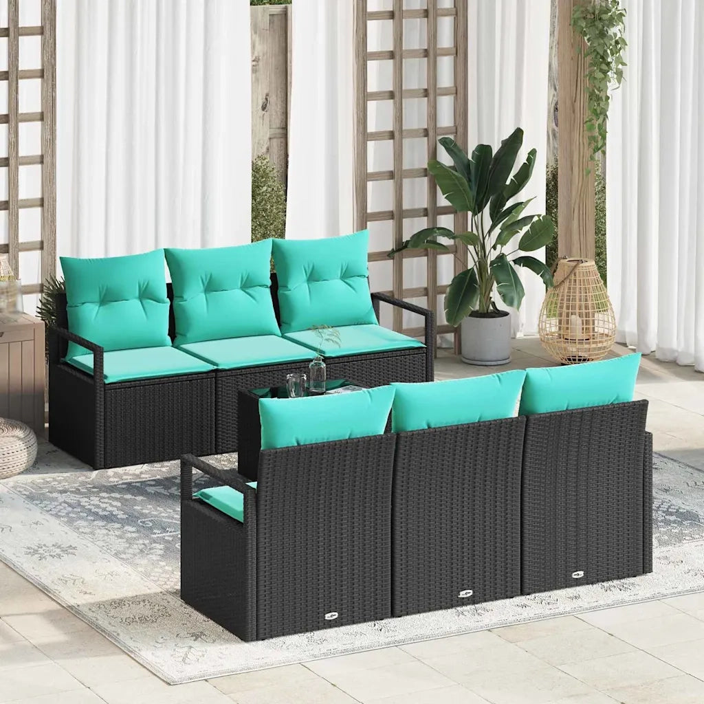 Set di divani con cuscino 7 pcs Nero e Turchese polyrattan 3346276