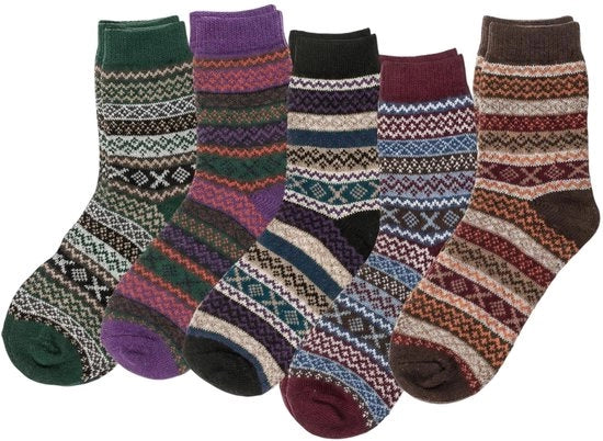 Set di calze termiche unisex da 5 pezzi - Calze a maglia - Taglia 38-44 - Calze invernali calde - Contenuto di lana - Disegno a strisce
