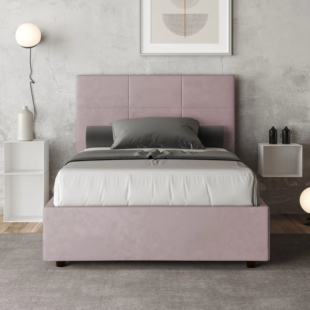 BS COM Letto una piazza e mezza senza rete imbottito 120x190 microfibra glicine