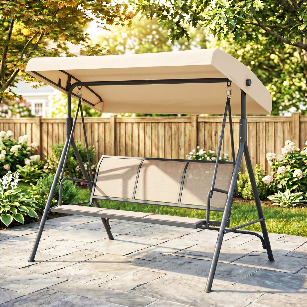 Altalena da Giardino 3 Posti con Tettoia ¨C Minimal ¨C Grigio Acciaio 175x118x159 cm