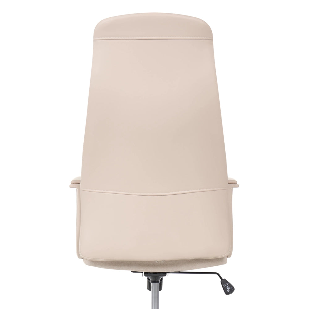Sedia da ufficio beige con rivestimento in ecopelle, regolazione in altezza, base girevole e inclinabile, per l'ufficio domestico
