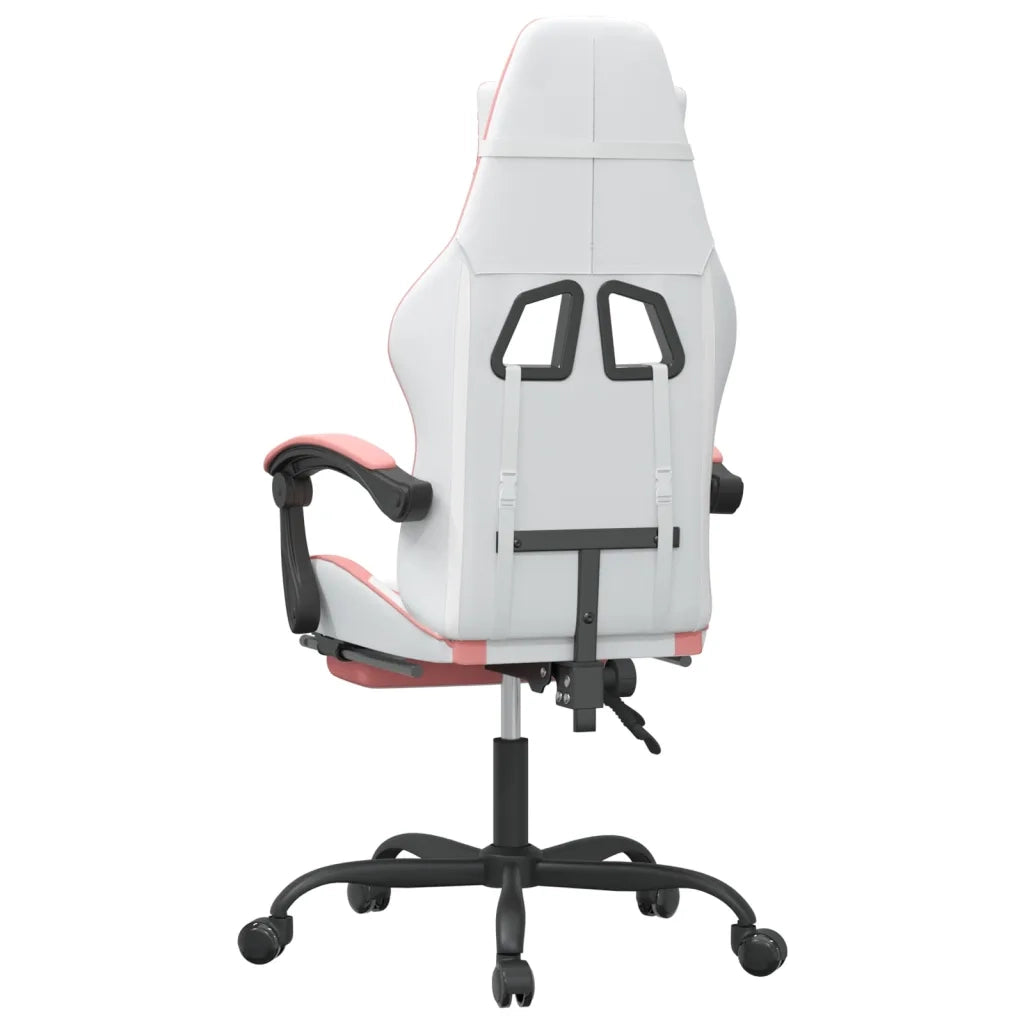 Sedia da Gaming | Sedia da e-sports Girevole Poggiapiedi Bianca e Rosa Similpelle