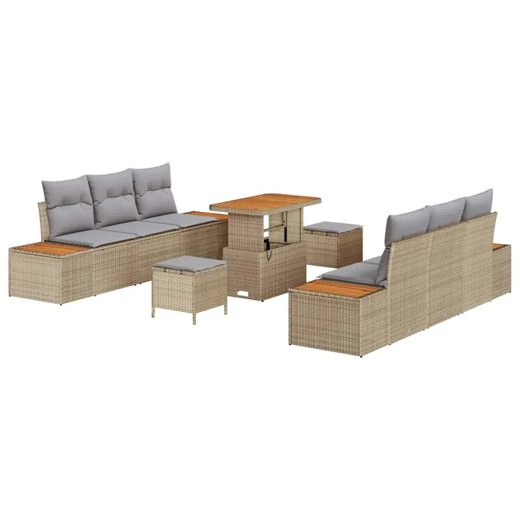 Set Divano da Giardino 9 pcs Beige polyrattan