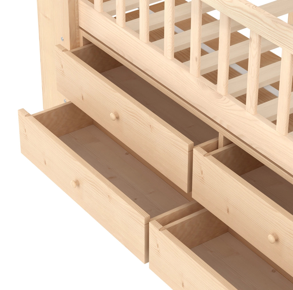Letto per bambini a casetta 90x200 cm con LED, 4 cassetti e scala contenitore