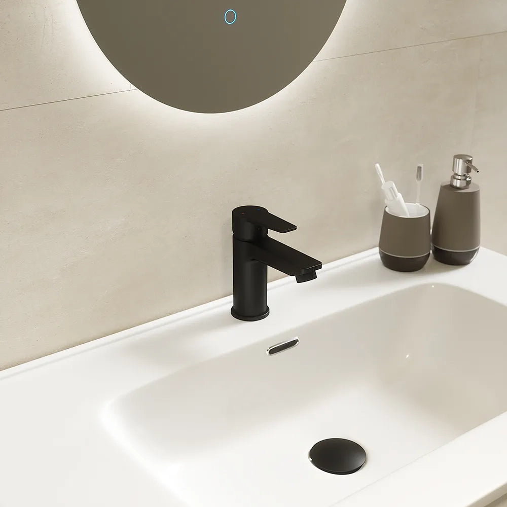 Coppia miscelatori lavabo bidet senza scarico nero opaco | Jane