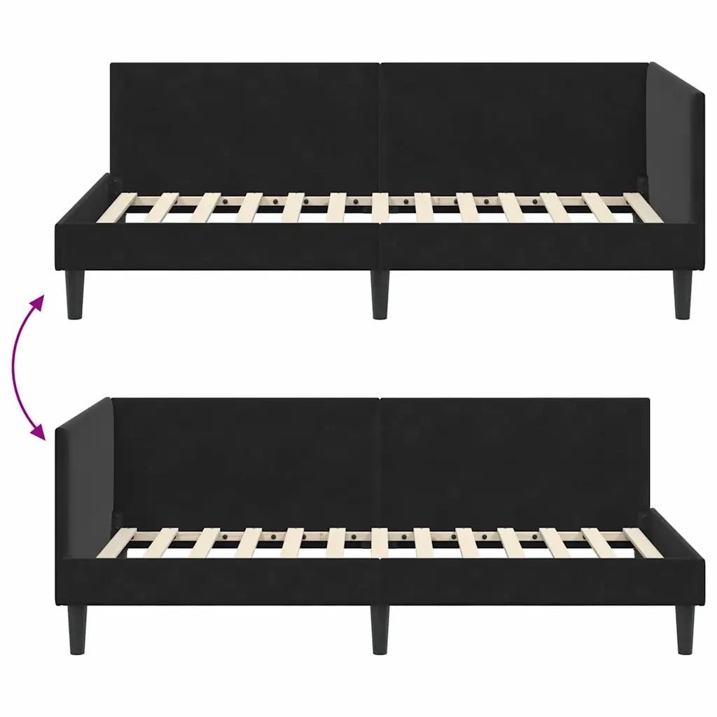 Letto singolo | Letto per adulti | Cornice del letto ad angolo Nero 100 cm x 200 cm Velluto