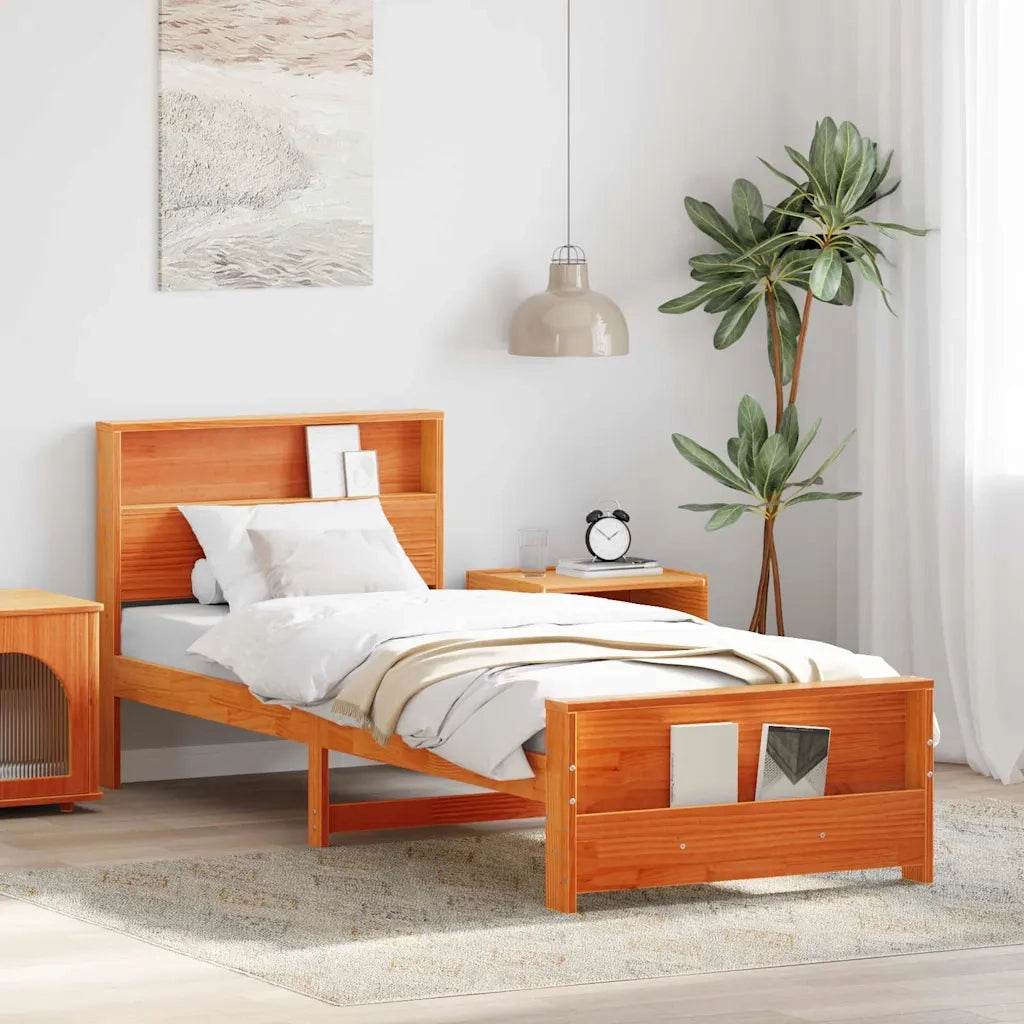 Letto singolo | Letto per adulti | Struttura del letto con testiera Marrone cerato 80 x 200 cm