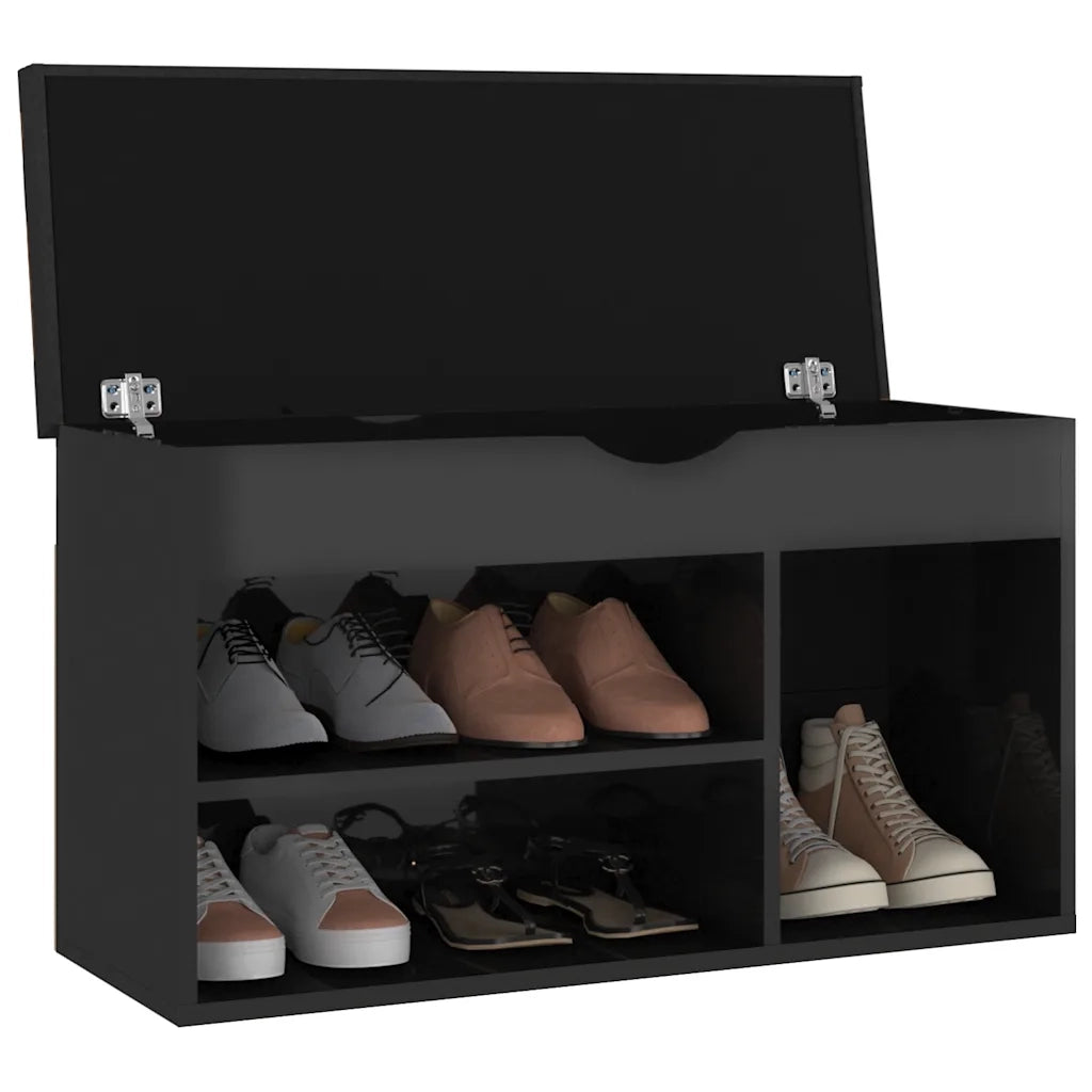 Panca Porta Scarpe Cuscino-Sgabello-Panca Scarpiera Nero Lucido 80x30x47cm Multistrato