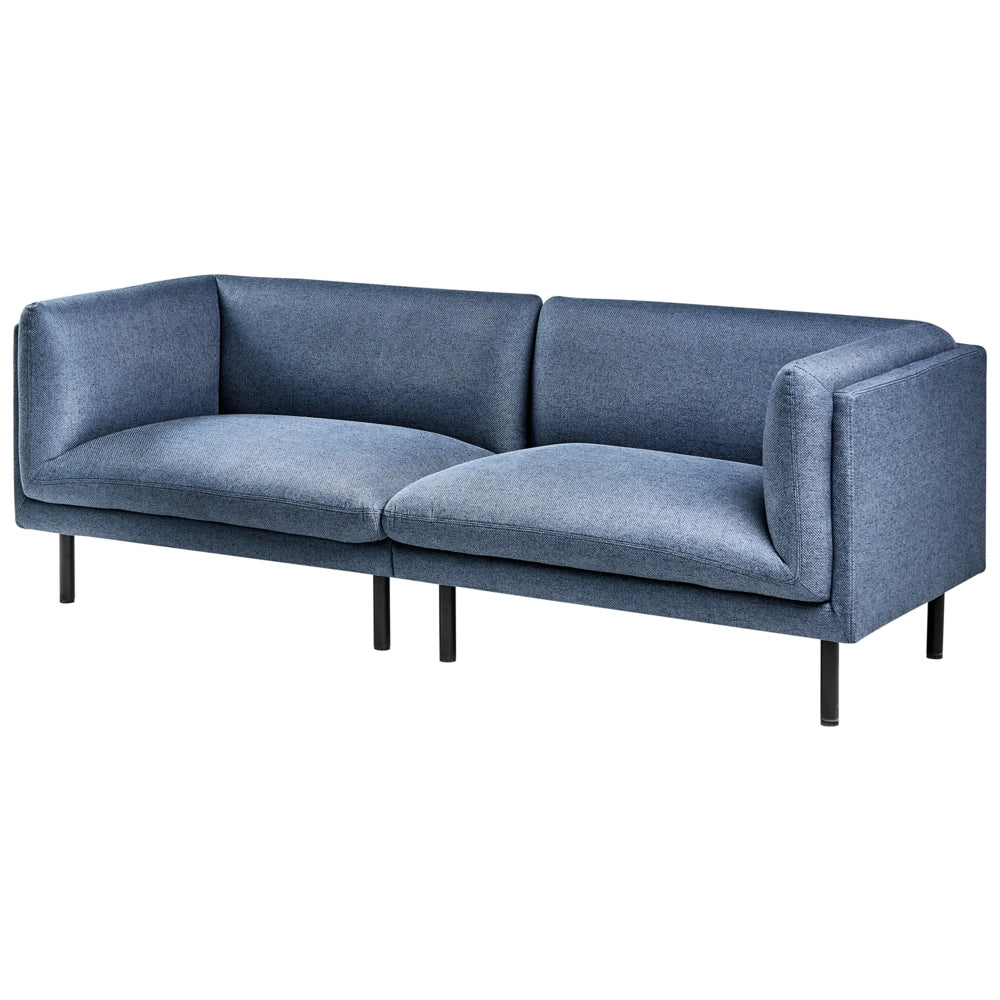 Divano a 3 posti imbottito in tessuto blu scuro legno gambe nere imbottito da salotto