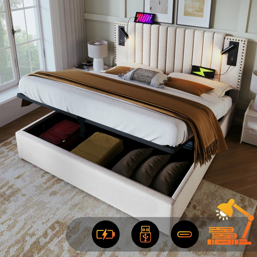letto imbottito cotone beige 140x200 cm
