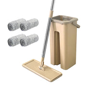Mocio extra piatto con secchio strizzatore 4 Mop riutilizzabili in microfibra beige