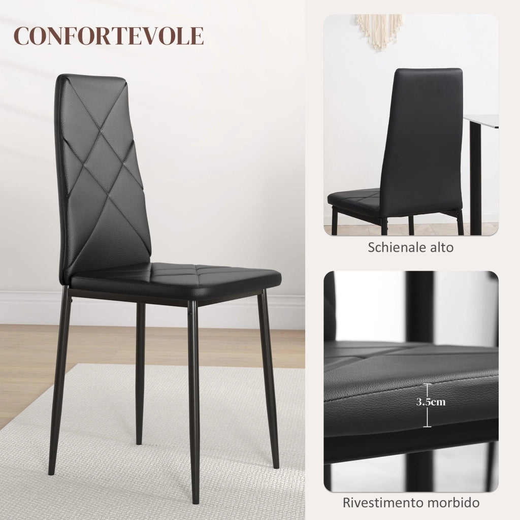 Set 2 Sedie 41x50x97 cm con Schienale Alto in Finta Pelle e Acciaio Nero