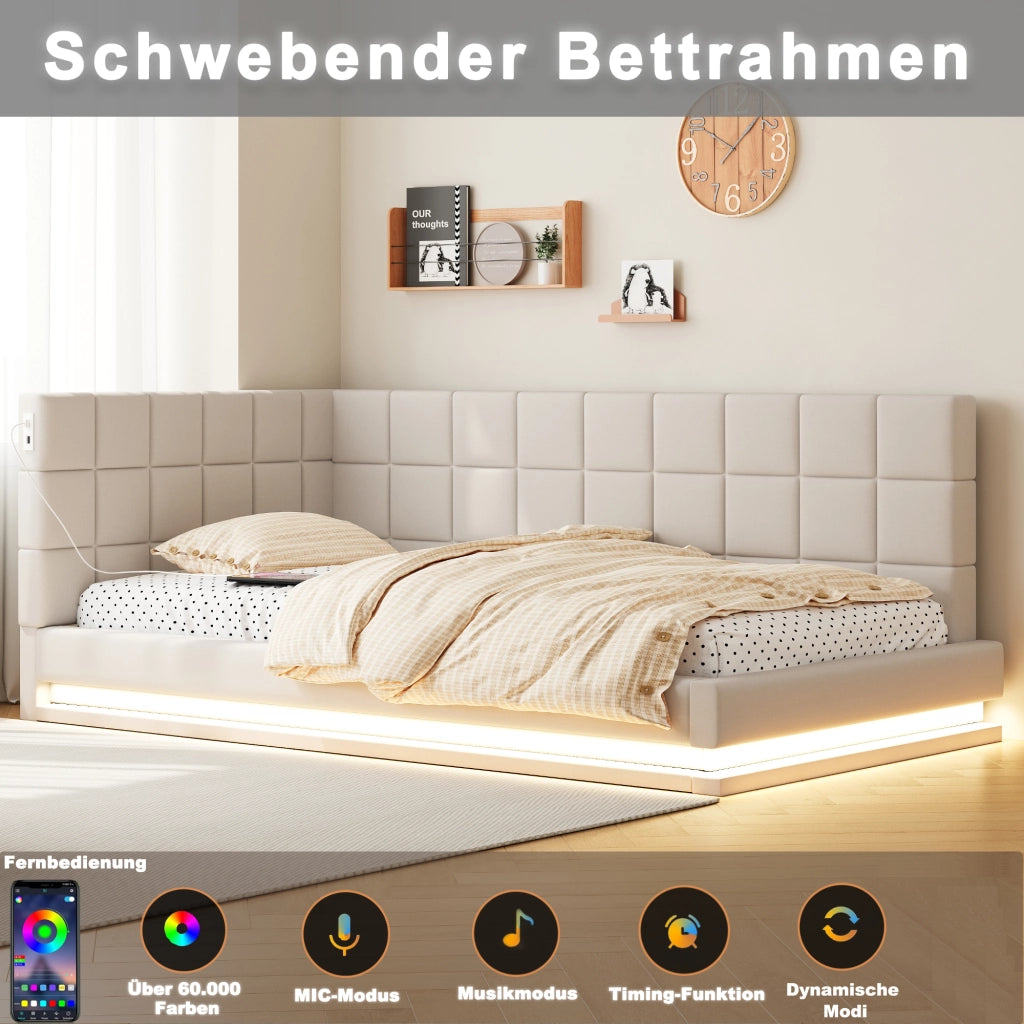 LETTO imbottito trasformabile 90x200 cm Beige con LED e USB