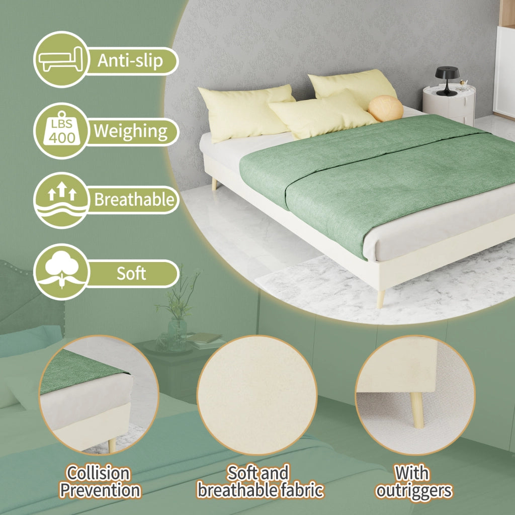DESMIU Letto 140 × 200 cm 2 posti con LED, schienale regolabile e struttura in tessuto, senza materasso, beige