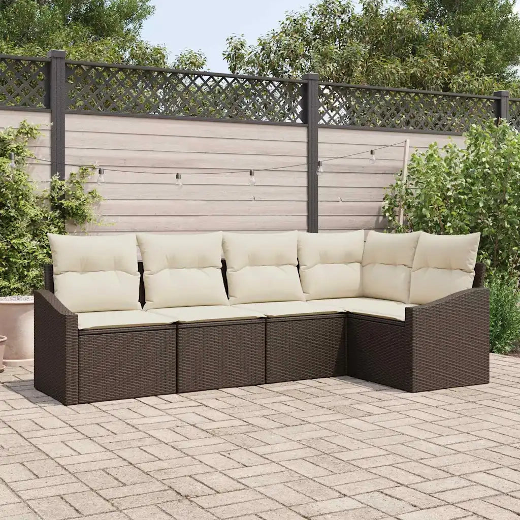 Set Divano da Giardino 5 pcs Marrone e bianco polyrattan