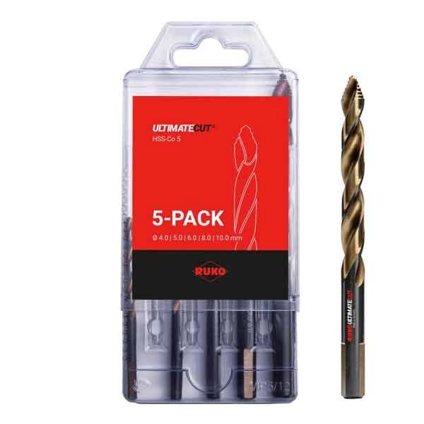 SERIE PUNTE 'HSS COBALTO 5%' IN ASTUCCIO RUKO 5 pezzi - 4÷10 mm - RUKO