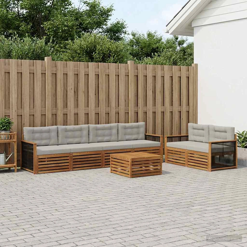 Set di divani da esterno 7 pz Naturale e Grigio Chiaro 3383054
