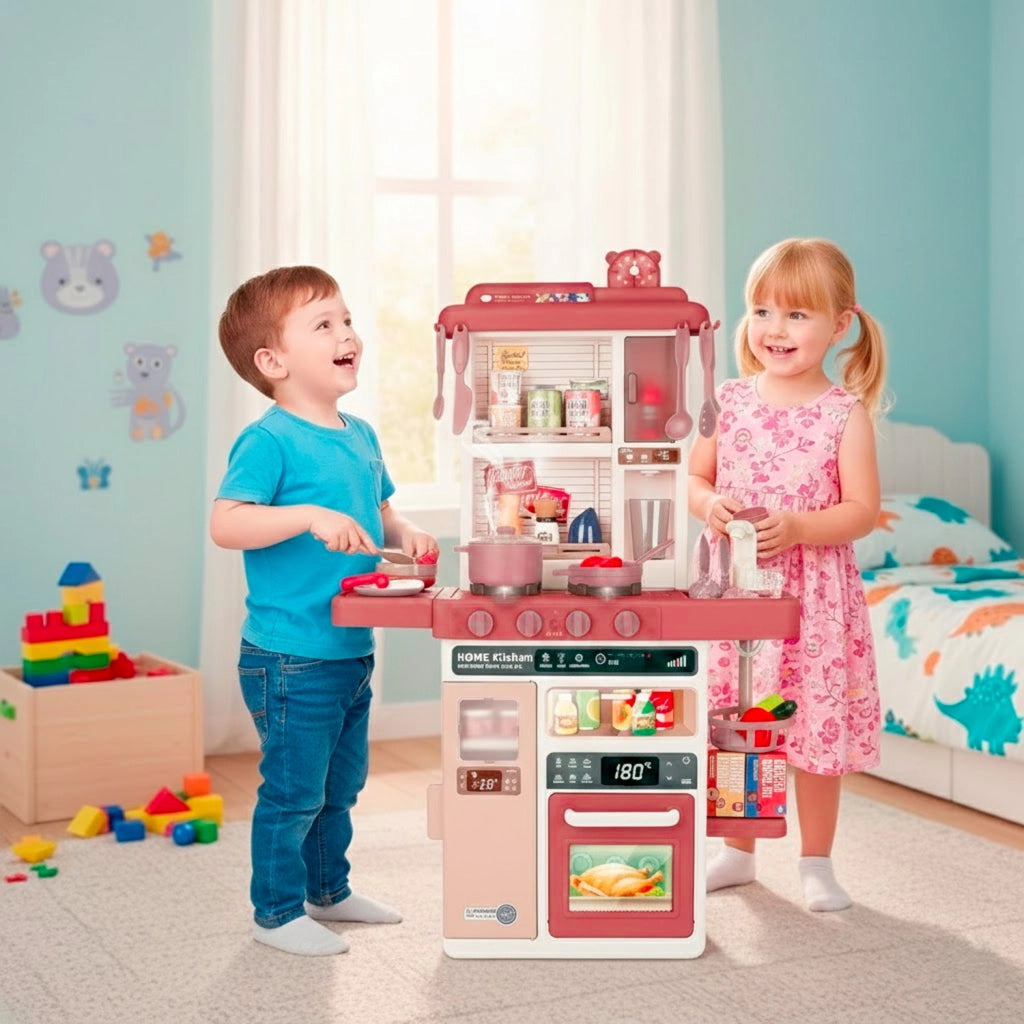 Cucina Giocattolo Per Bambini Con Fornelli Luci E Suoni Realistici 69 Accessori E Rubinetto Con Sistema Di Riciclo Dell Acqua Dai 3 5 Anni Rossa