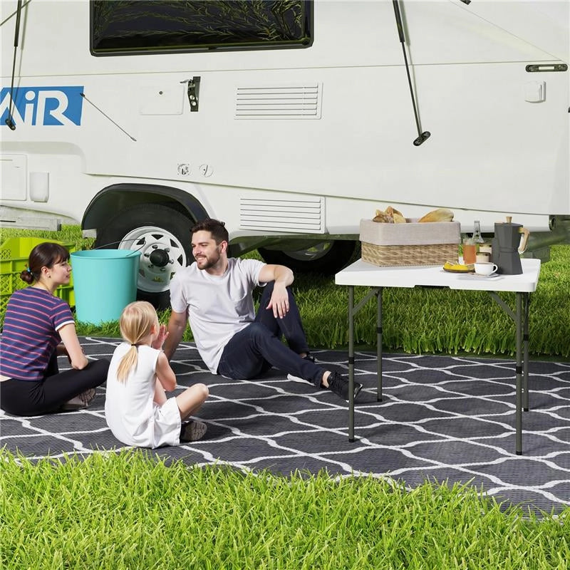 TAVOLO DA CAMPEGGIO PIEGHEVOLE CON 2 ALTEZZE REGOLABILI IN HDPE E METALLO, 86X86X74 CM, BIANCO