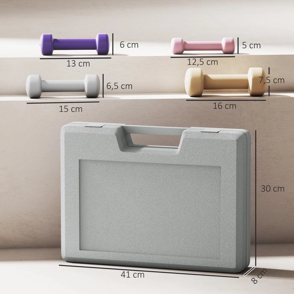 Set Manubri 10 Kg ¨C Xylo ¨C 0,5/1/1,5/2 Kg con Valigetta PU Multicolore