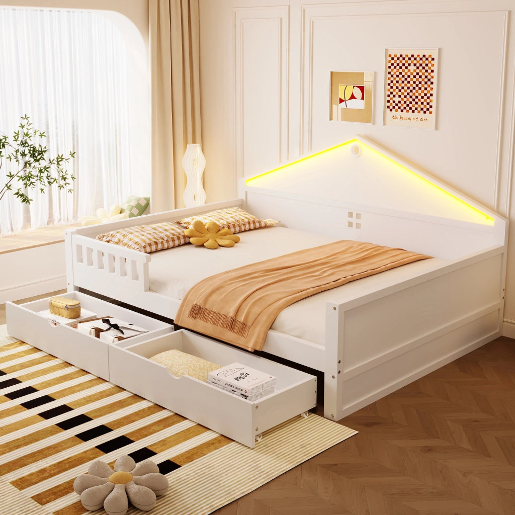 LETTO con cassetti e barra LED 140x200 cm Bianco