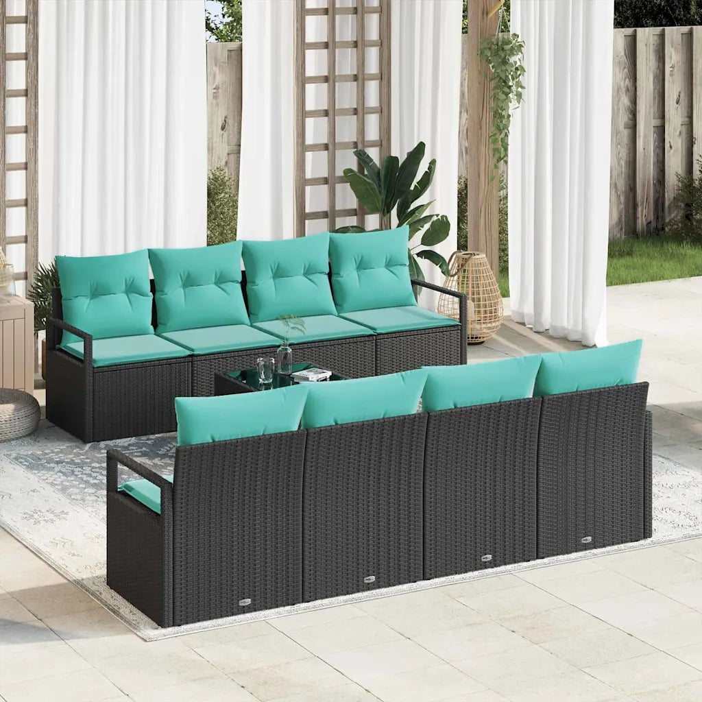 Set di divani con cuscino 7 pcs Nero e azzurro polyrattan 3346316