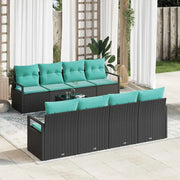 Set di divani con cuscino 7 pcs Nero e azzurro polyrattan 3346316