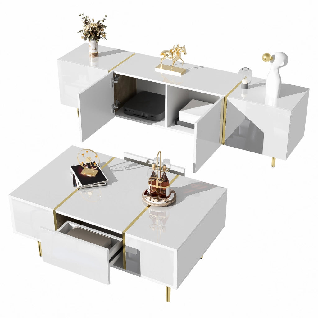 Cassettiera per TV bianca lucida in MDF lunghezza 170 cm