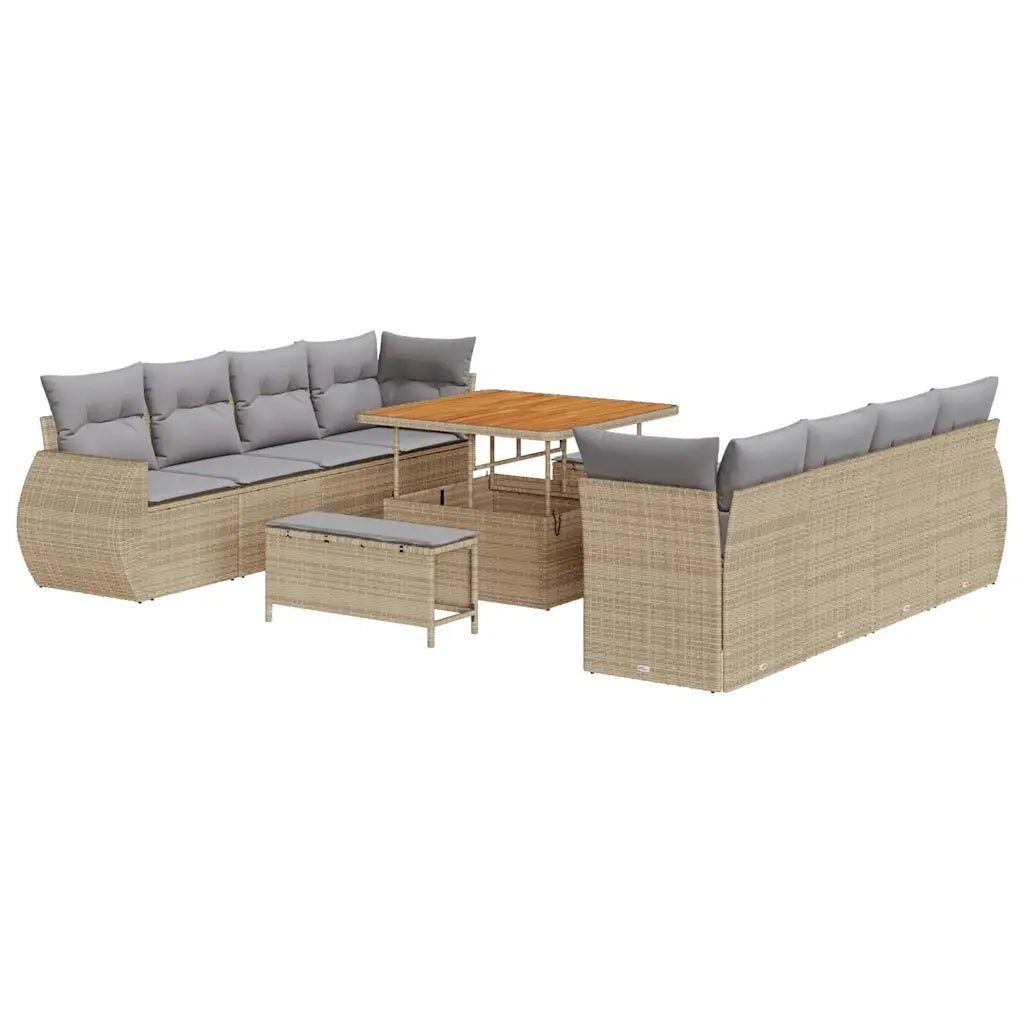 Set Divano da Giardino con cuscino 11 pcs Beige polyrattan