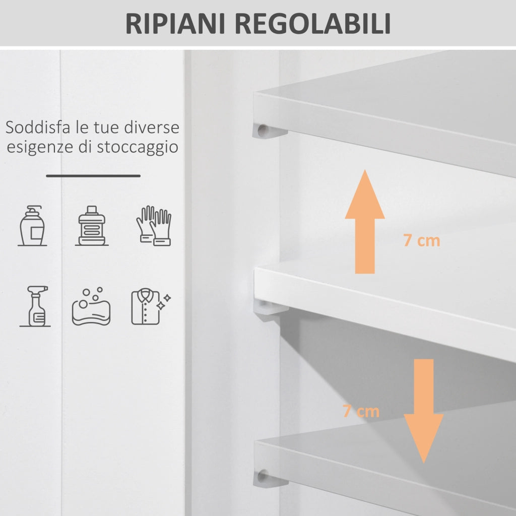 Mobile Bagno Multiuso Salvaspazio, Armadietto da Bagno con Armadietto 2 Ante, Mensola e 2 Cassetti Regolabili, 60x30x108.8cm, Bianco