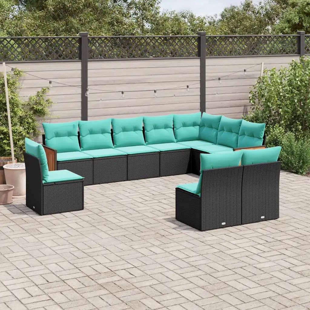Set Divani da Giardino 10 pz con Cuscini Nero in Polyrattan 3227751