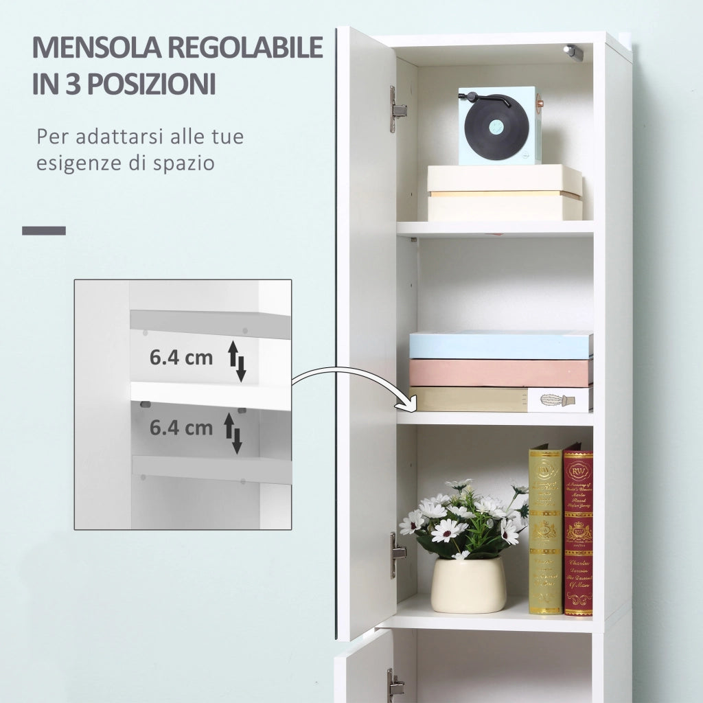 Mobile Colonna Bagno 5 Ripiani ¨C Xylo ¨C Bianco Legno Specchio 32x28x162 cm