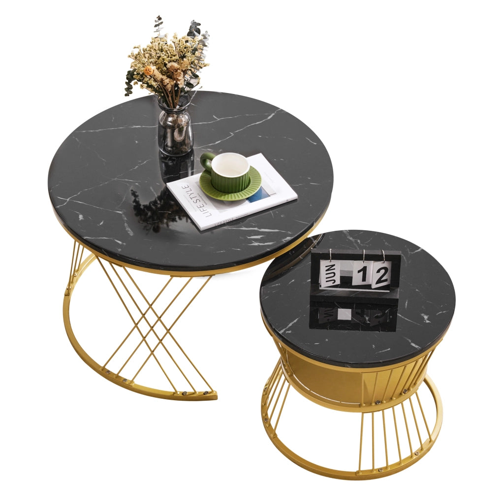Tavolino da salotto nidificante moderno - Zephmum - Set di 2, cornice dorata, finitura lucida