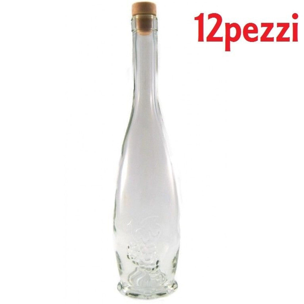 Trade Shop - Set 12 Pezzi Bottiglie Bottigline Vetro Trasparente Goccia Con Tappo 500cc -