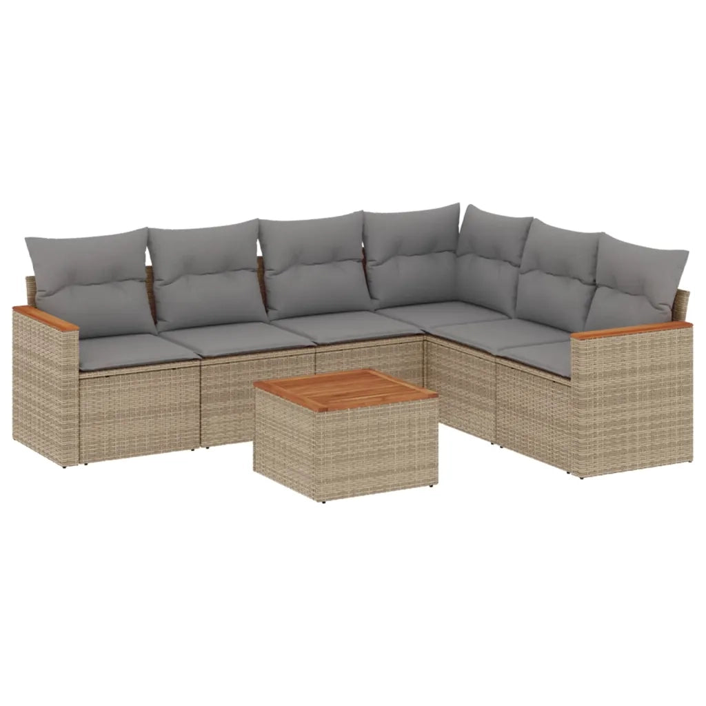 Set Divani da Giardino 7 pz con Cuscini Beige in Polyrattan 3258412