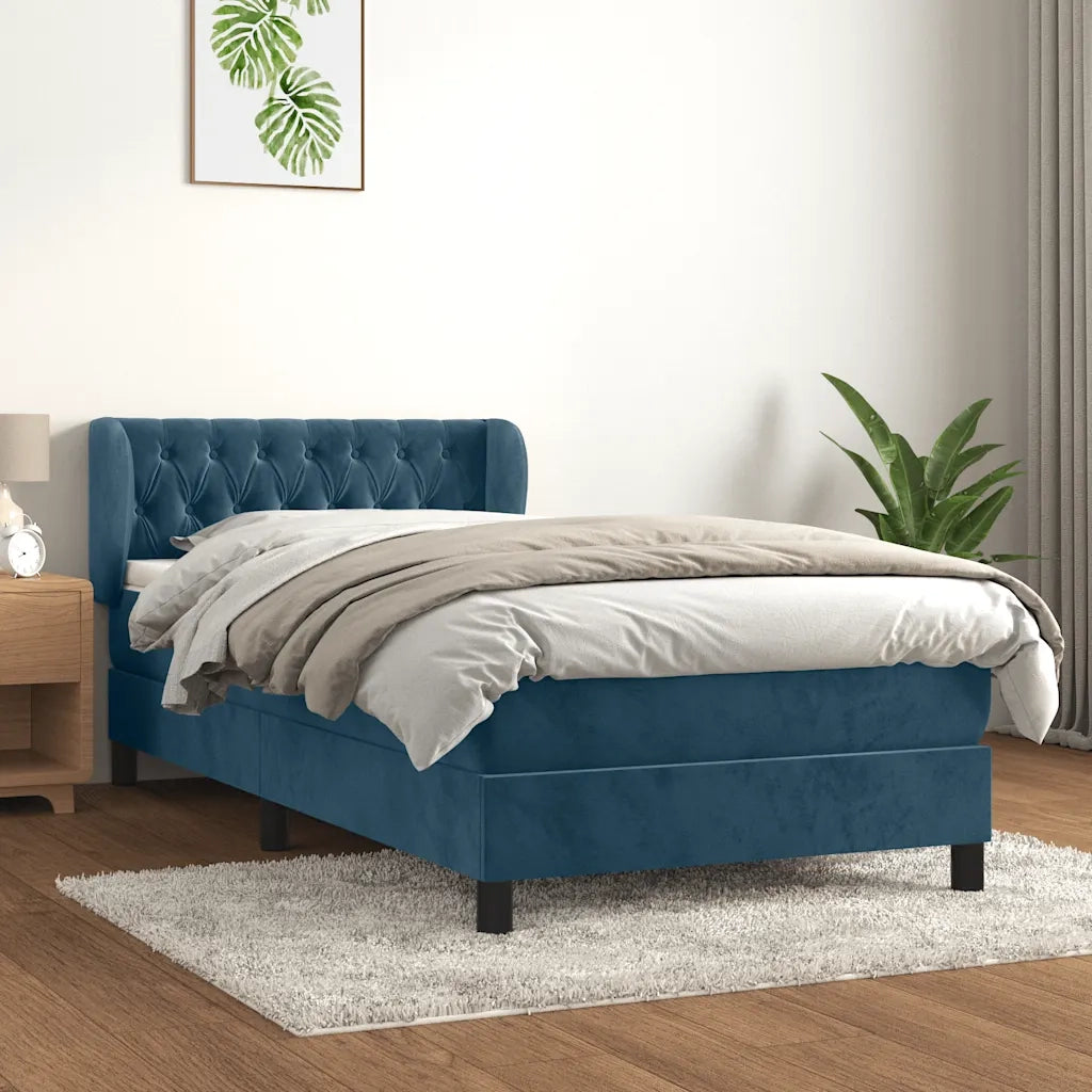 Giroletto a Molle con Materasso-Struttura Letto Blu Scuro 90x190 cm in Velluto 615480