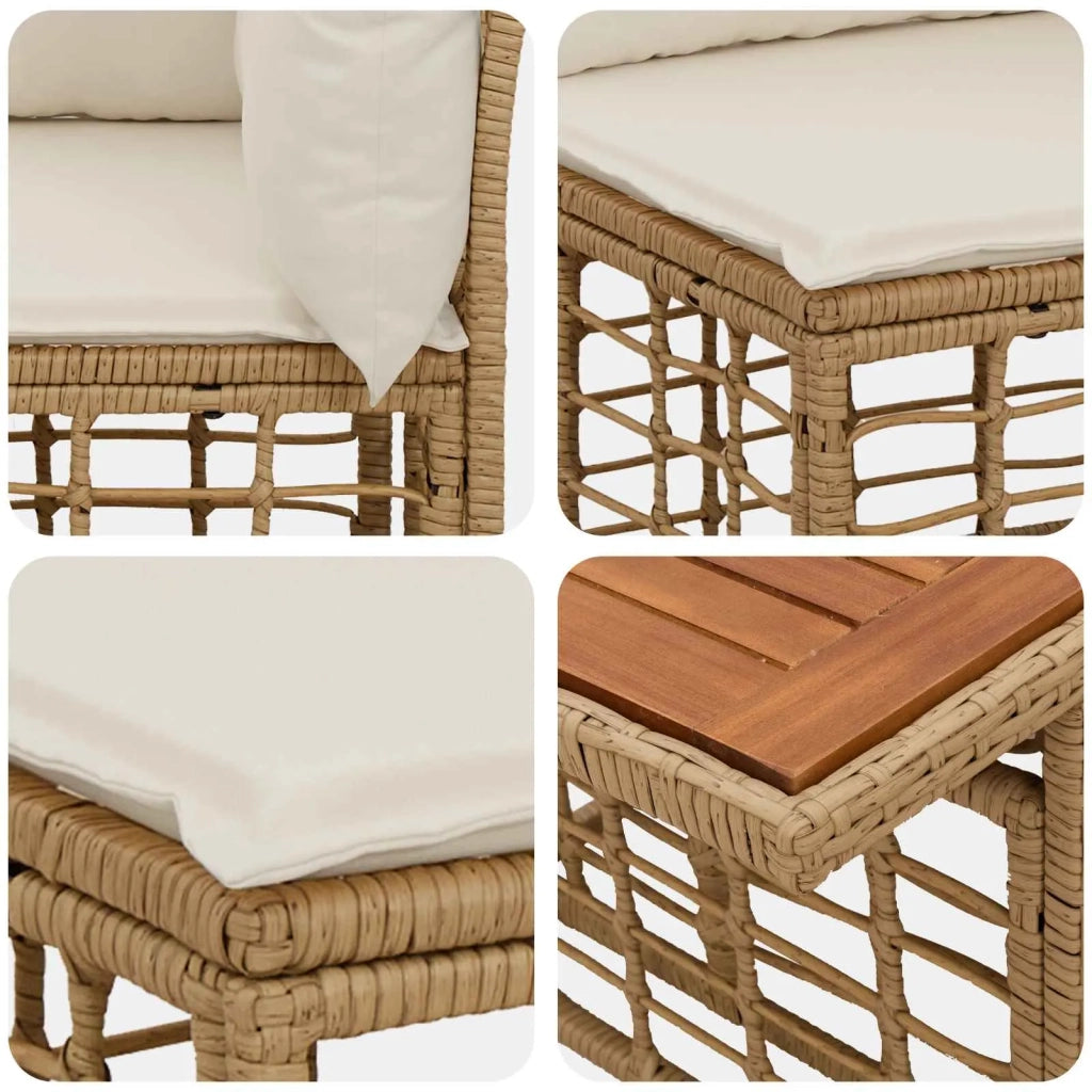 Set Divano da Giardino 14 pz Naturale e Bianco Crema polyrattan 3437918