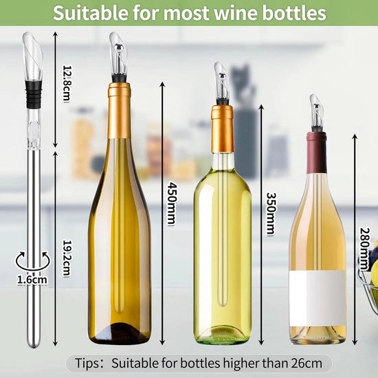 Set multiuso per vino, acciaio inossidabile, compreso 2 stecchi per vino, 2 bicchieri da caraffa, 2 stoppini per bottiglia, 1 taglierino per pellicola, accessorio ideale per il vino, regalo per gli amanti del vino