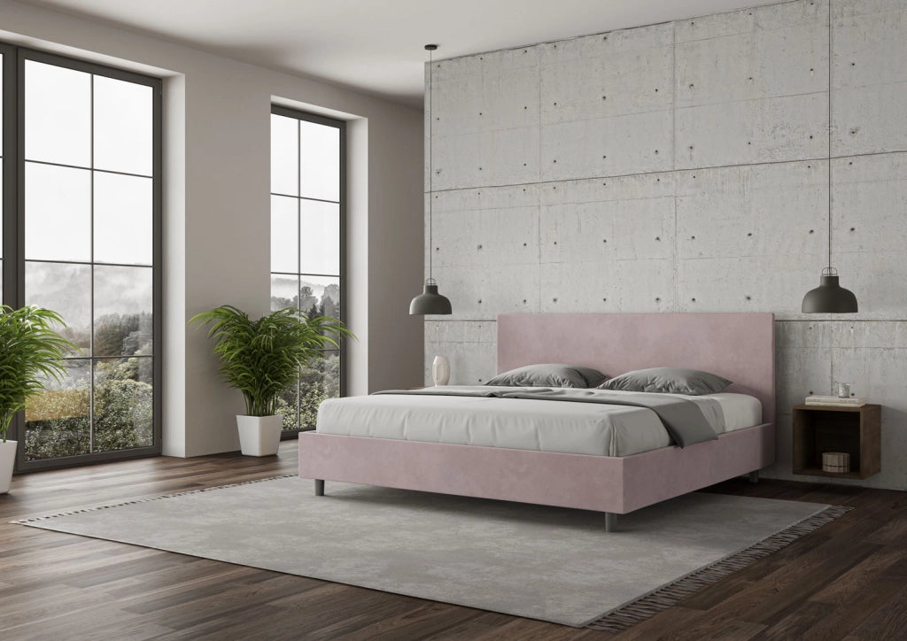BS COM Letto senza rete imbottito 180x200 microfibra glicine