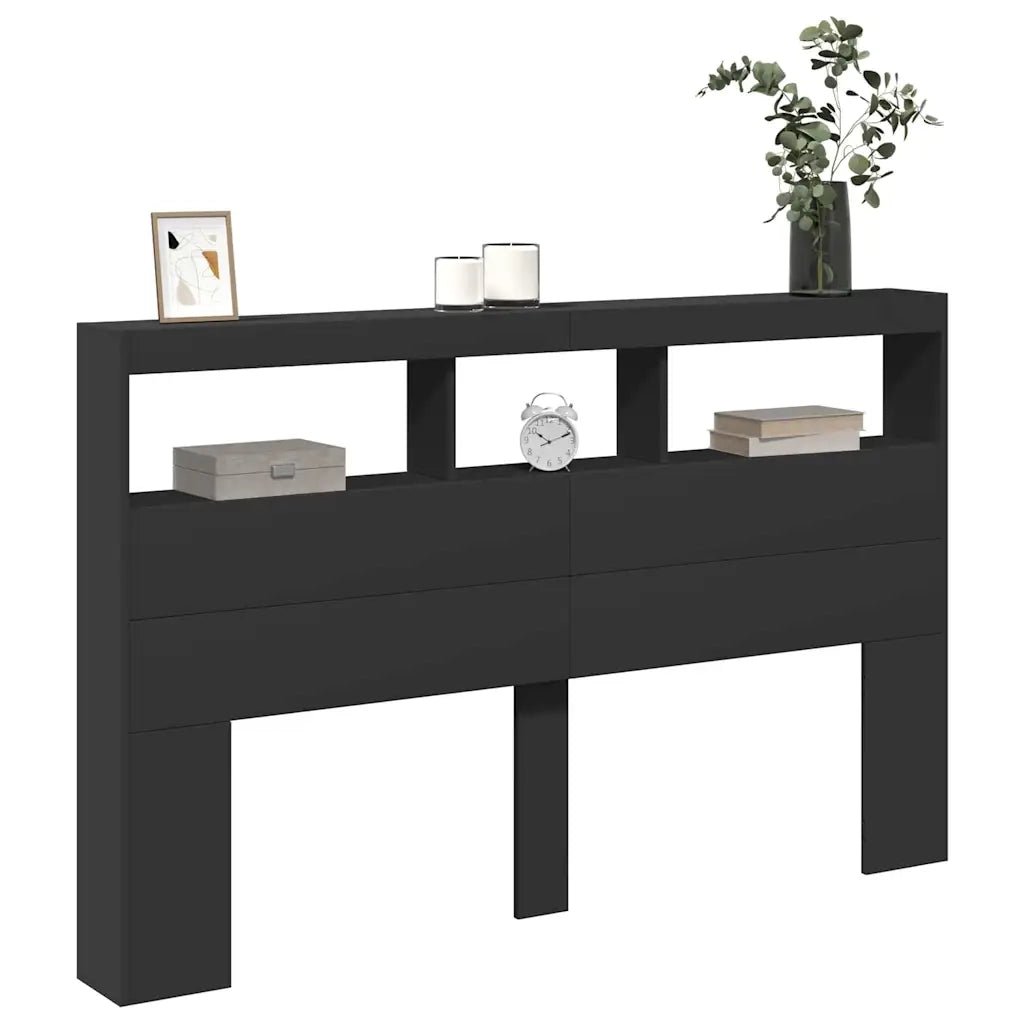 Testiera | Testata con Contenitore a LED Nera 160x17x102 cm
