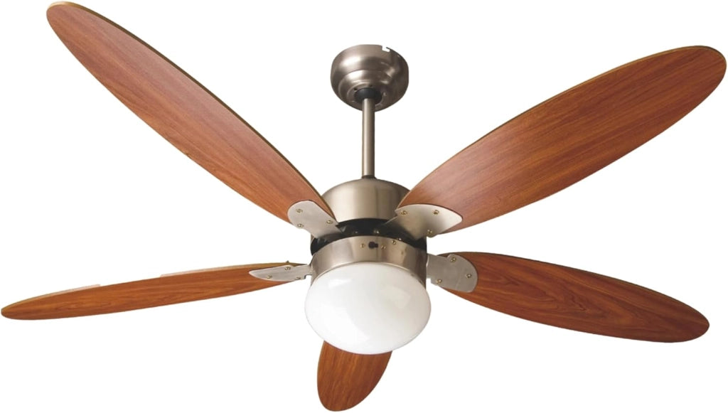 ZEPHIR Ventilatore da Soffitto con Telecomando e Luce E27 130 cm 5 Pale in Legno Marrone Reversibile con Timer 1-8h 3 Velocità 70W