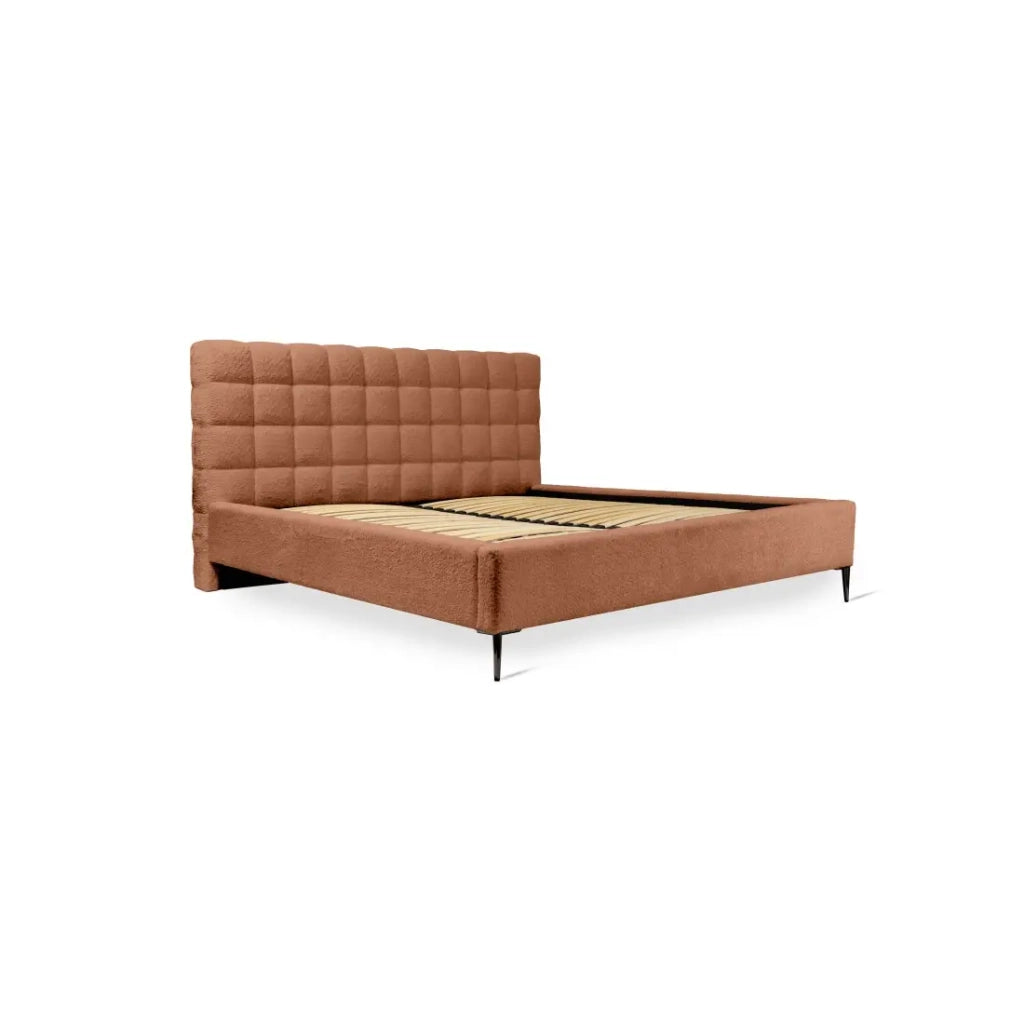 Letto MILLIO - Terracotta - 140x200 cm - Tessuto bouclé in ciniglia - Rete inclusa - Comfort da hotel 5 stelle