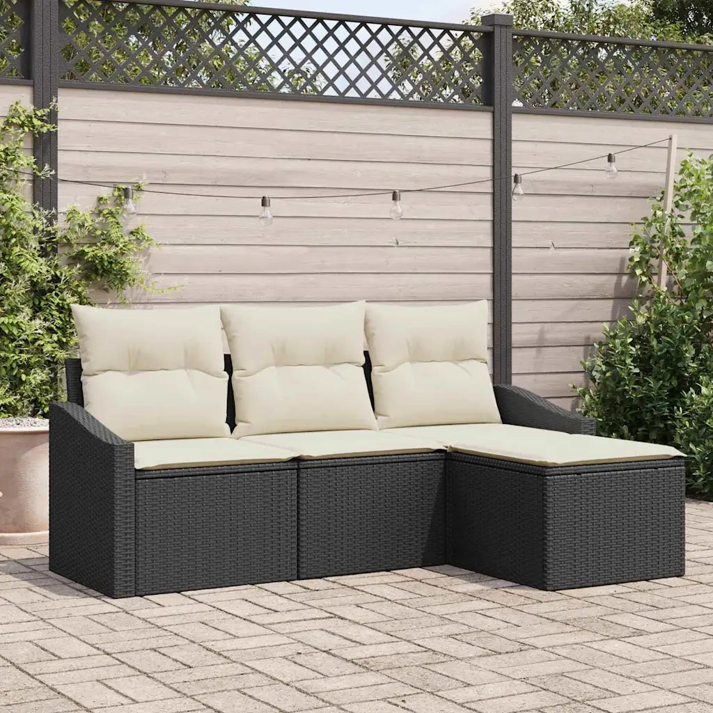 Set di divani con cuscino 4 pcs Nero polyrattan
