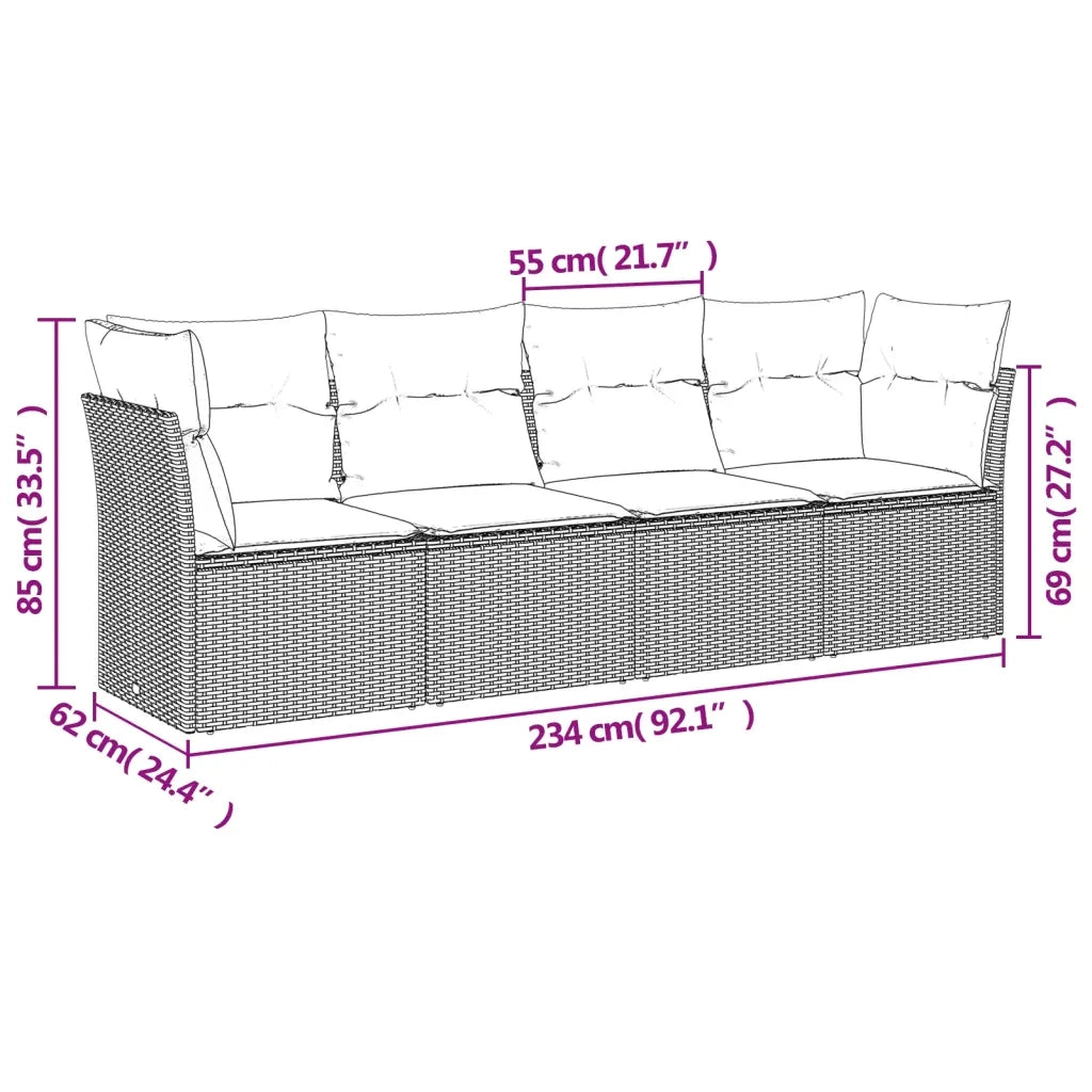 Set Divani da Giardino 4 pz con Cuscini Nero in Polyrattan