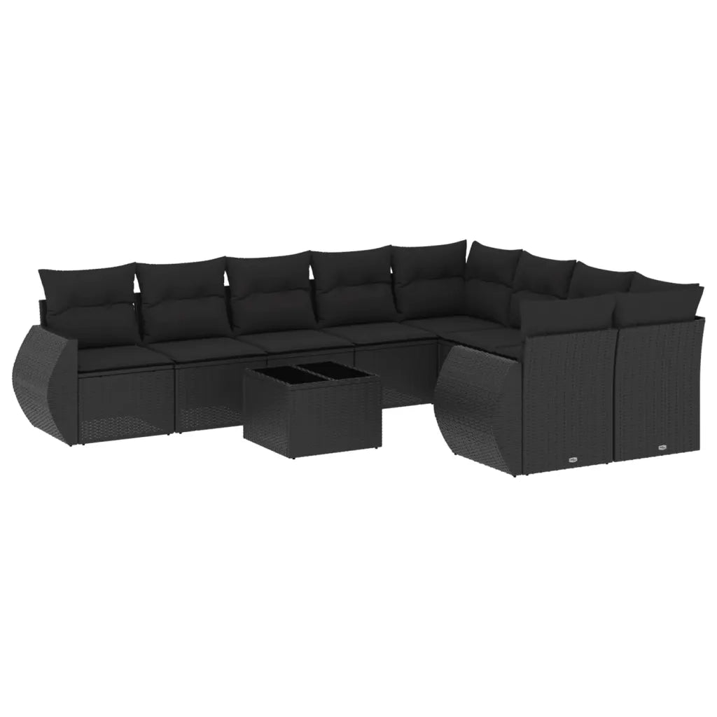 Set Divani da Giardino 10pz con Cuscini in Polyrattan Nero 3221844