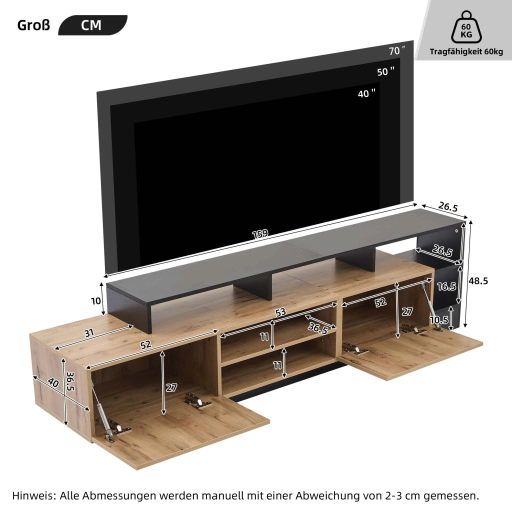 MOBILE TV 190x40x48,5 cm con LED rovere e nero